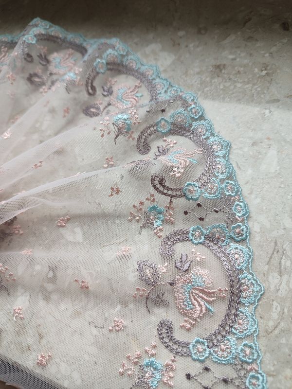 Blush and Mint Embroidered Lace Trim