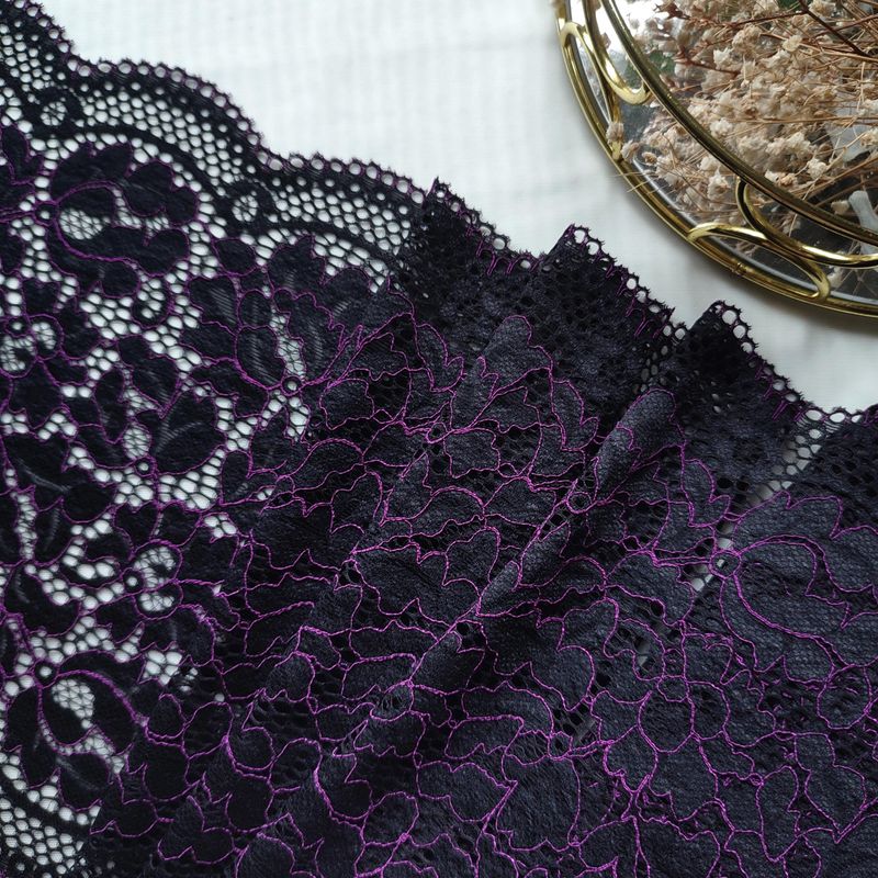 Black Stretch Lace with Purple Cord
