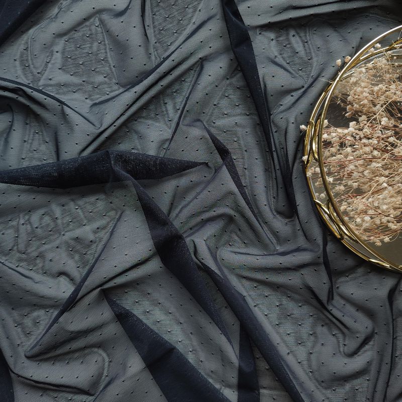 Mesh Elasticizzato Nero a Pois