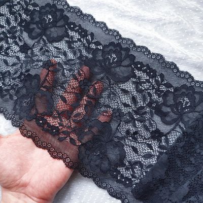 Black floral stretch lace, 20 cm wide, lingerie sewing fabric



