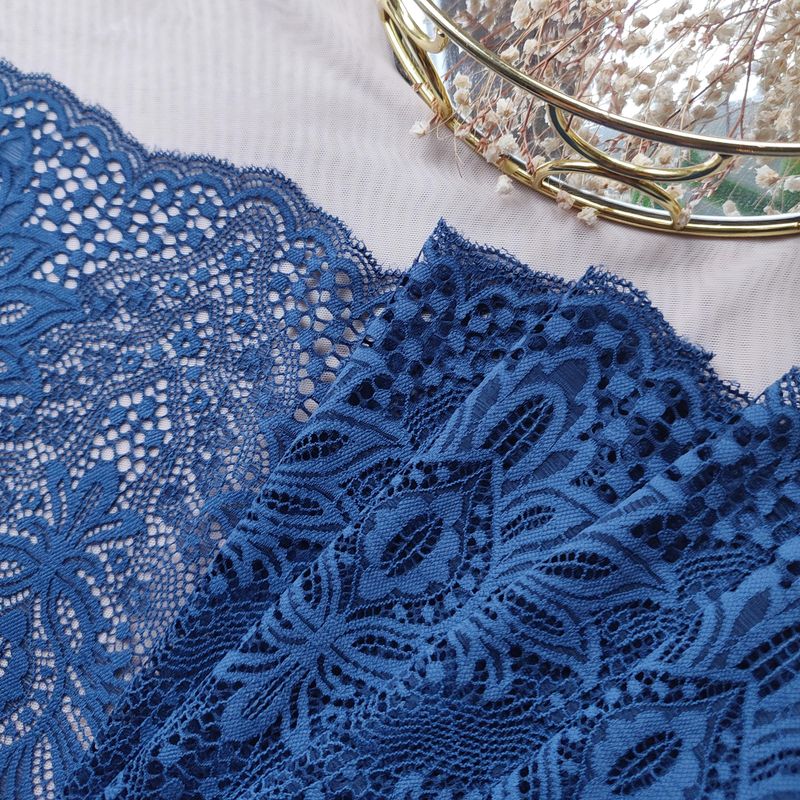 Floral Royal Blue Stretch Lace
