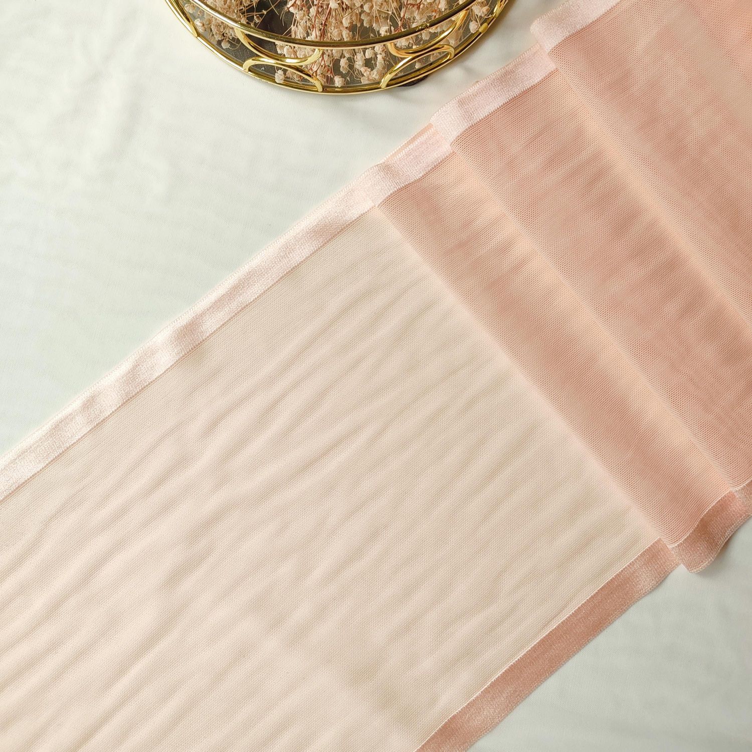 Blush Stretch Tulle trim with Satin Edges