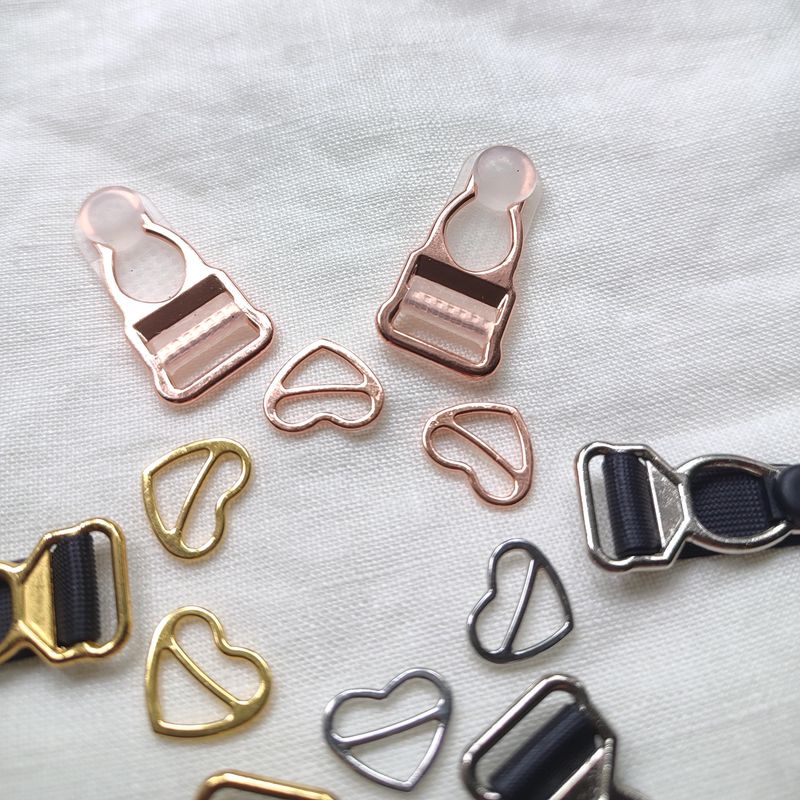 Metal suspender and garter clips in pink gold, silver, gold, and black – 10mm and 12mm – 2 pieces