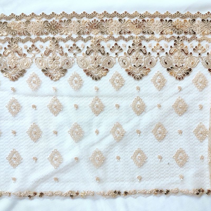 Beige Embroidered Non-Stretch Lace