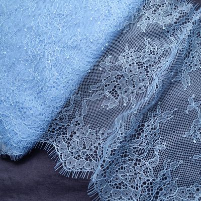 Blue Chantilly Lace Trim with Eyelash Edges