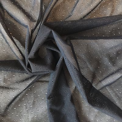 Résille stretch noire à pois, élasticité 4 sens, largeur 160cm (63.0")