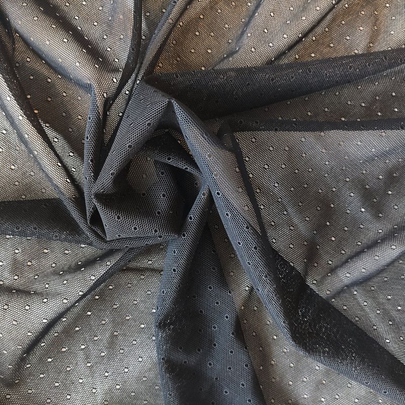 Rete elastica nera a pois, elasticità a 4 direzioni, larga 160cm (63.0")
