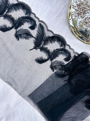 Dentelle noire brodée de plumes sur mesh