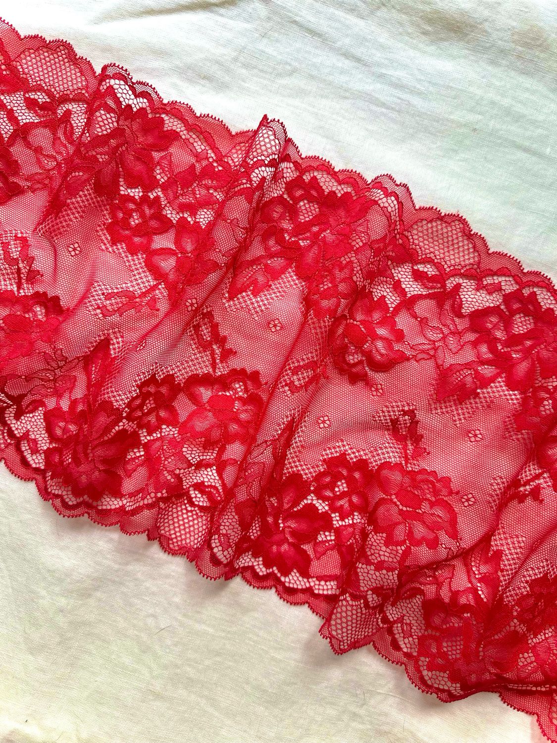 Bright Red Stretch Lace with Floral Design