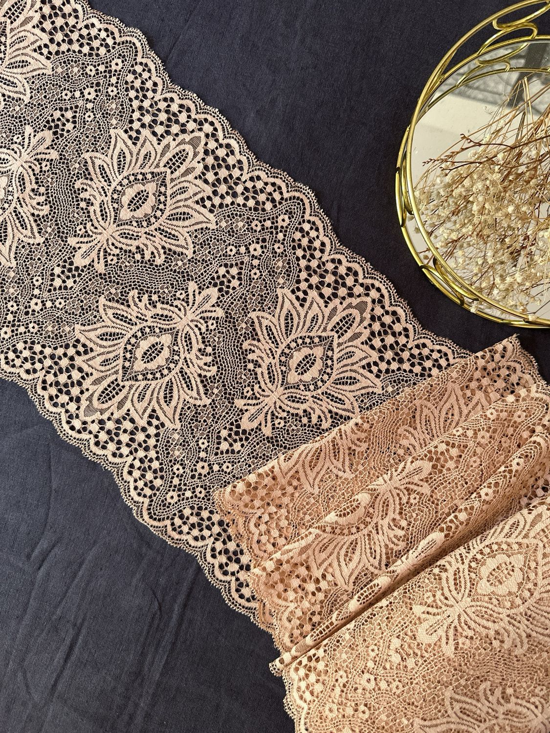 Beige Stretch Lace with Ornamental Pattern