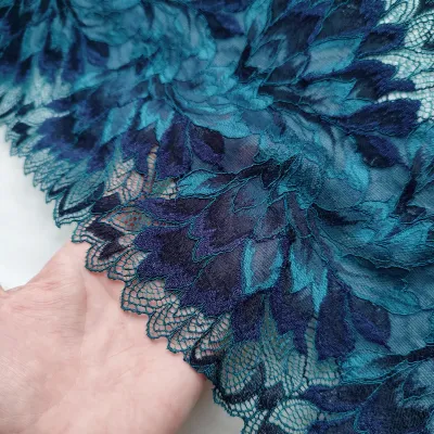 Dark Teal and Blue Multicolor Stretch Lace
