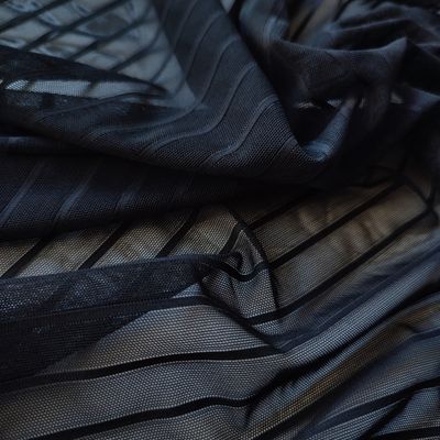 Black striped stretch mesh, 130cm (51.2") wide
