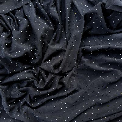 Malla elástica negra con pedrería, 150cm (59.1") de ancho