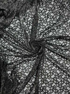 Schwarze Stretch-Spitze mit Wirbelmuster, 150cm (59.1") breit