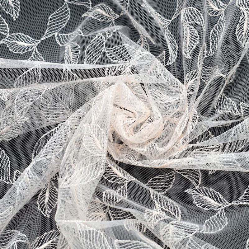 Ivory tulle with embroidered leaf pattern, 135cm (53.1") wide