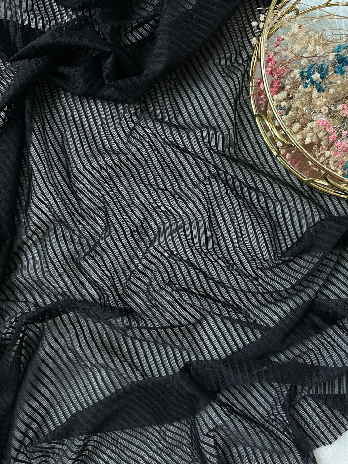 Black striped stretch mesh, 145cm (57.1") wide