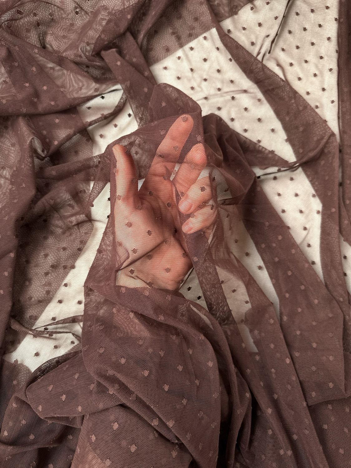 Chocolate dotted stretch mesh, 155cm (61.0") wide