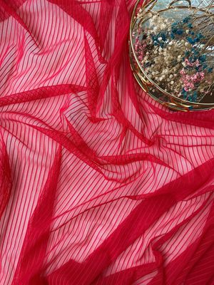 Dark Red Striped Mesh – 4-Way Stretch