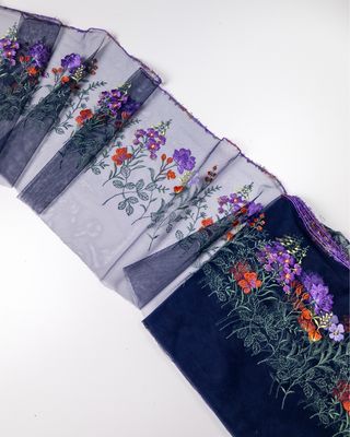 Purple embroidered floral lace trim 20 cm for lingerie sewing