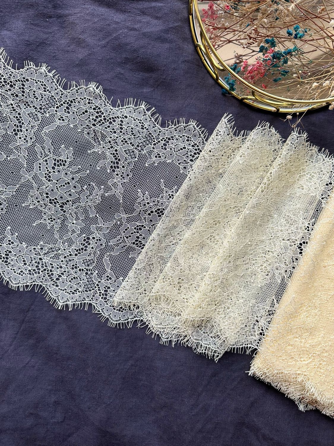 Champagne Chantilly Lace with Eyelash Edge