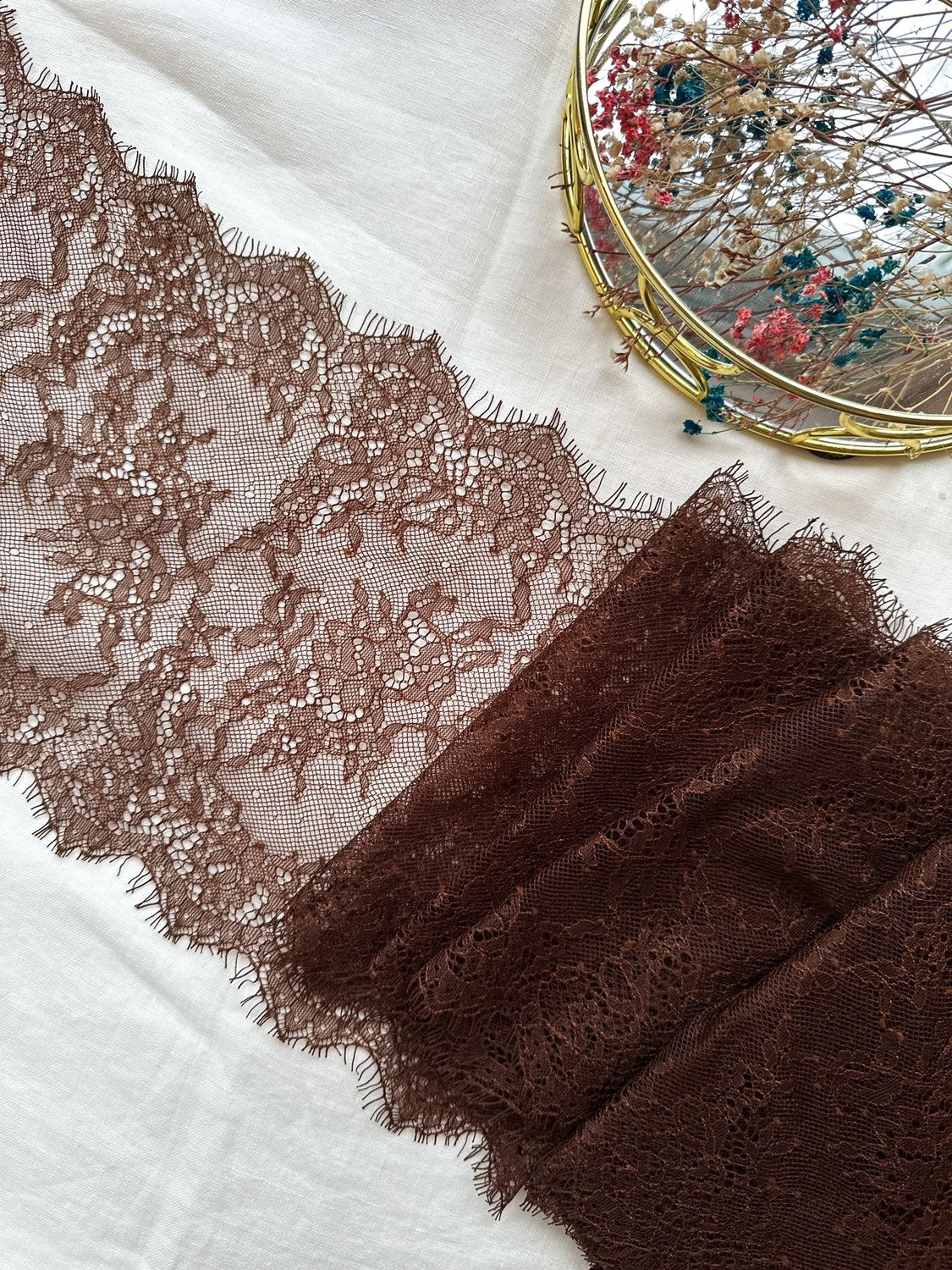 chocolate chantilly lace with eyelashes for lingerie sewing