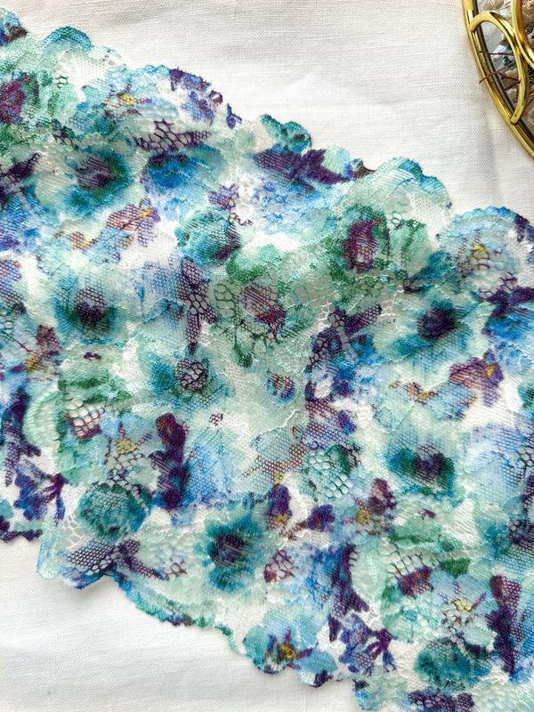 Blue and green Multicolor Stretch Lace