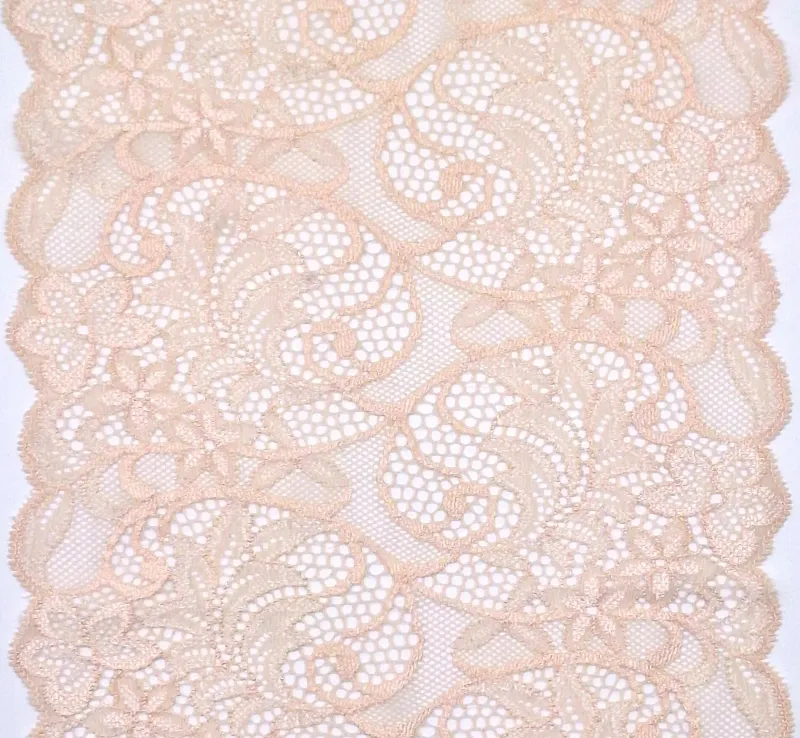 jasmine stretch lace with floral pattern and scalloped edges