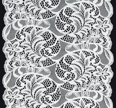ivory floral stretch lace with scalloped edges for lingerie sewing