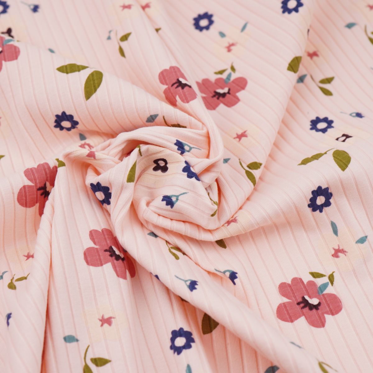 Floral rib knit fabric