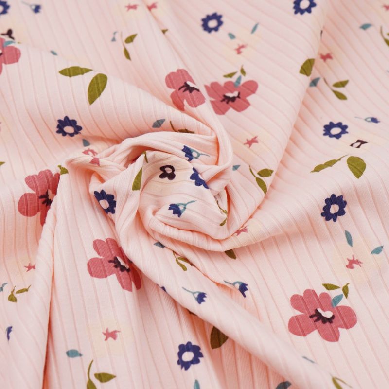 Floral rib knit fabric