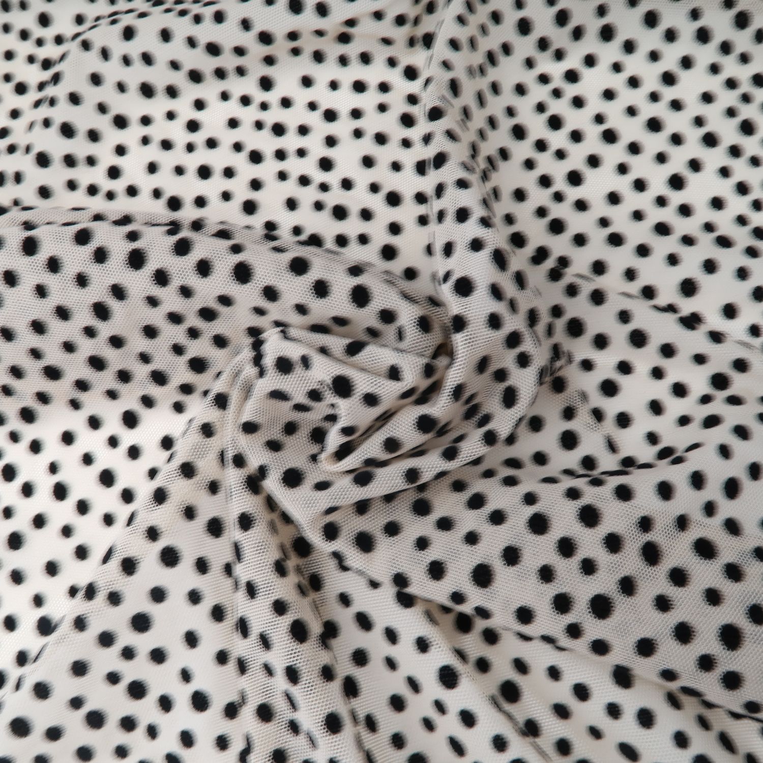 Beige Stretch mesh with velvet polka dots