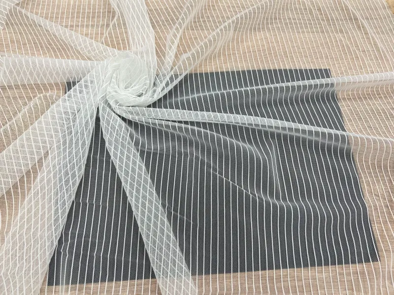 Ecru Striped Stretch Mesh 150 cm