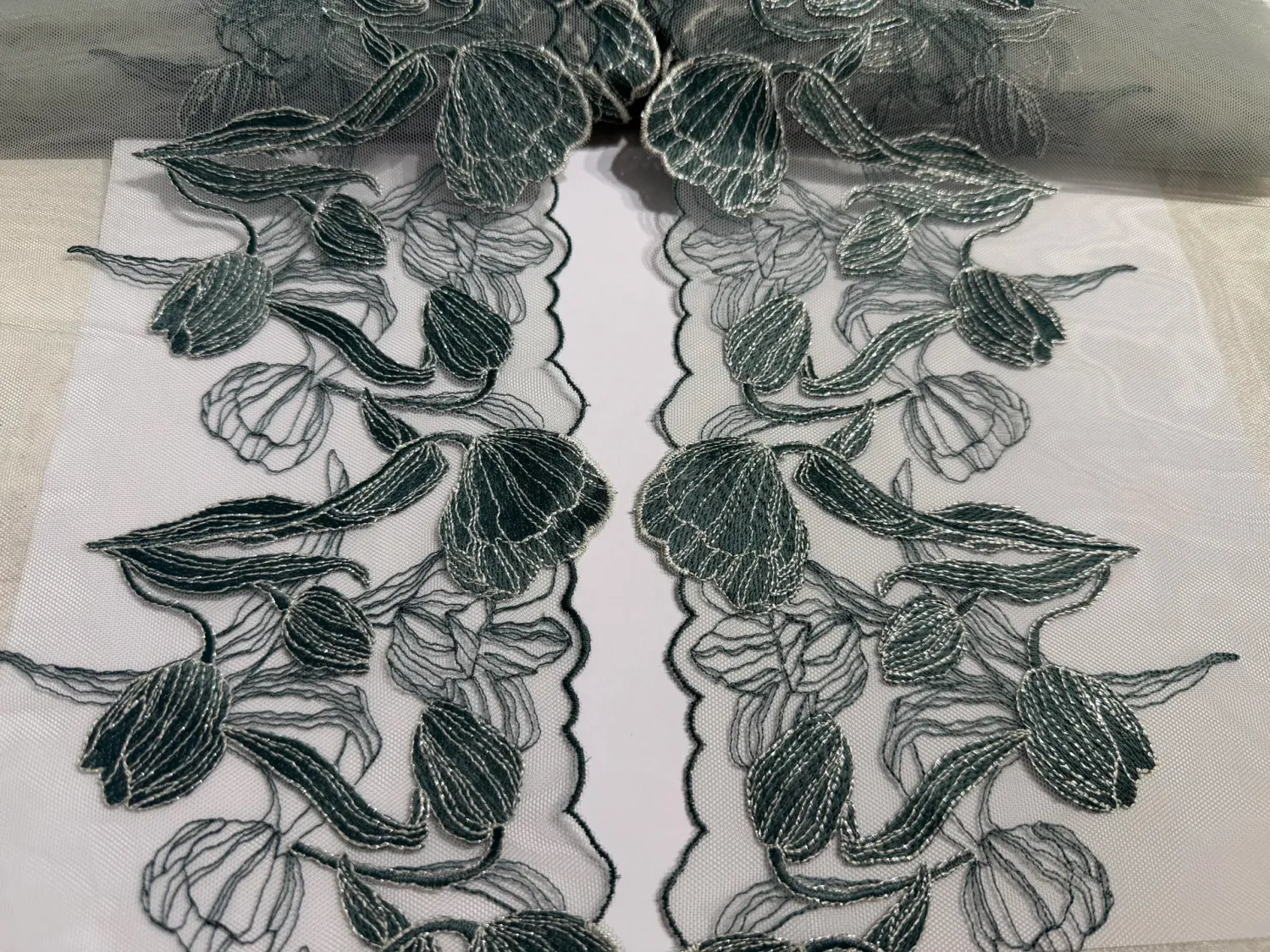 Tulip Lace Embroidery on mesh