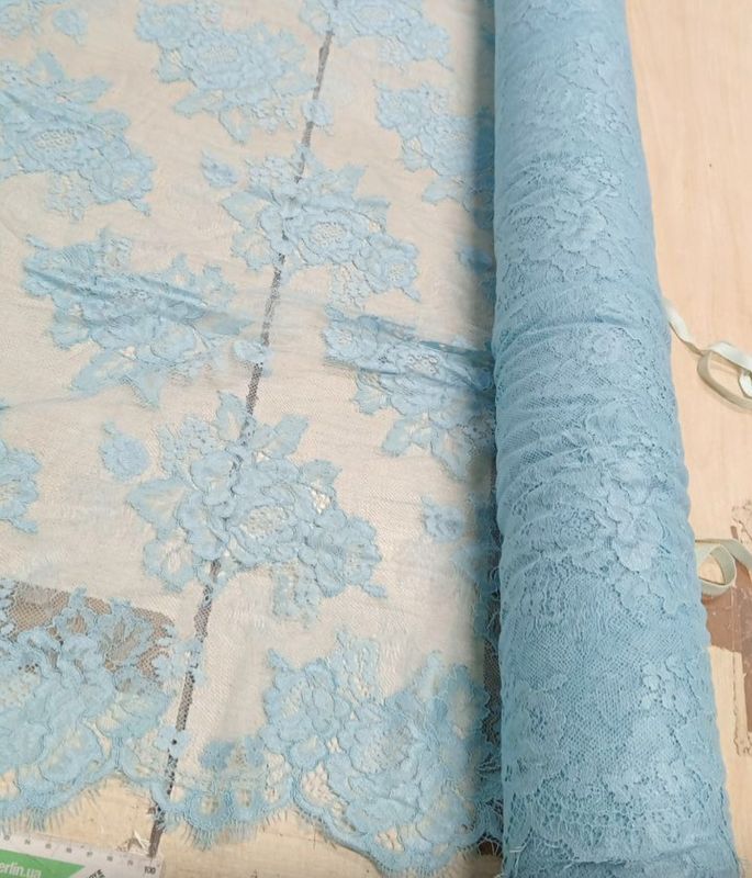 Blue Non Elastic lace fabric