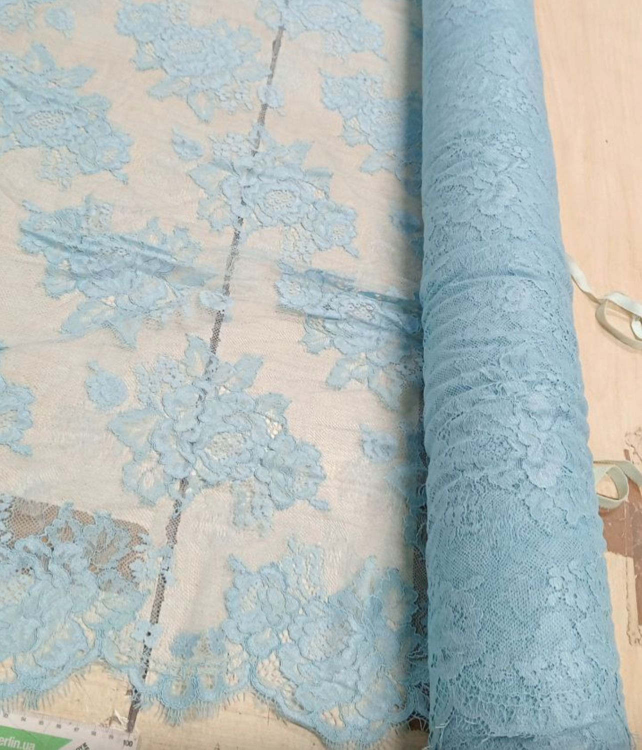 Blue Non Elastic lace fabric