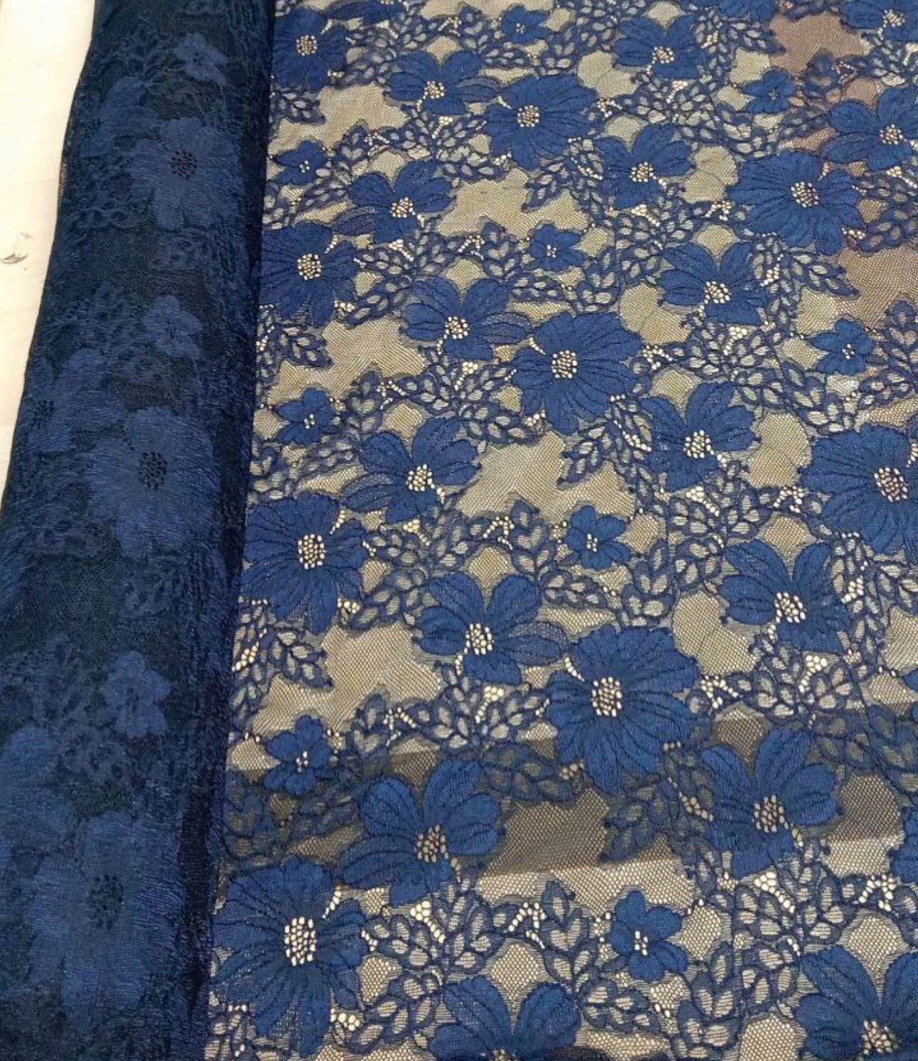 Navy Blue Elastic lace fabric