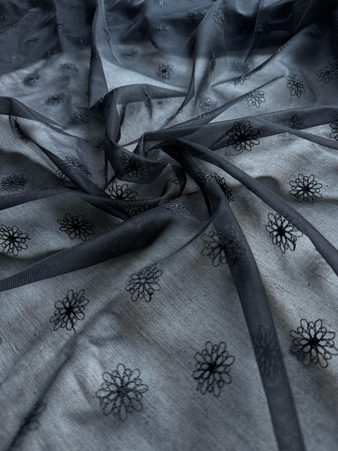 Black Embroidered Stretch Tulle