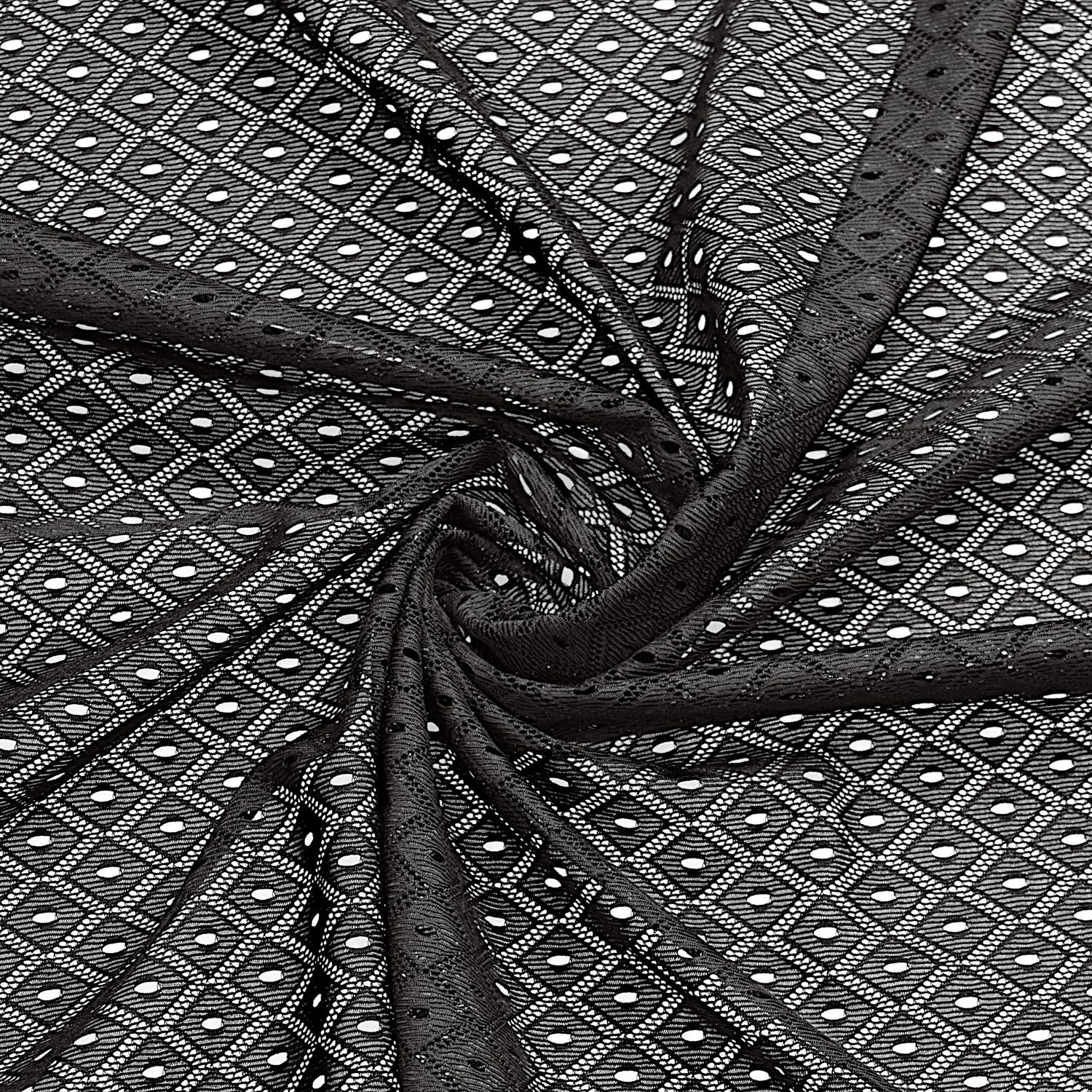 Black Geometric Stretch Mesh Fabric