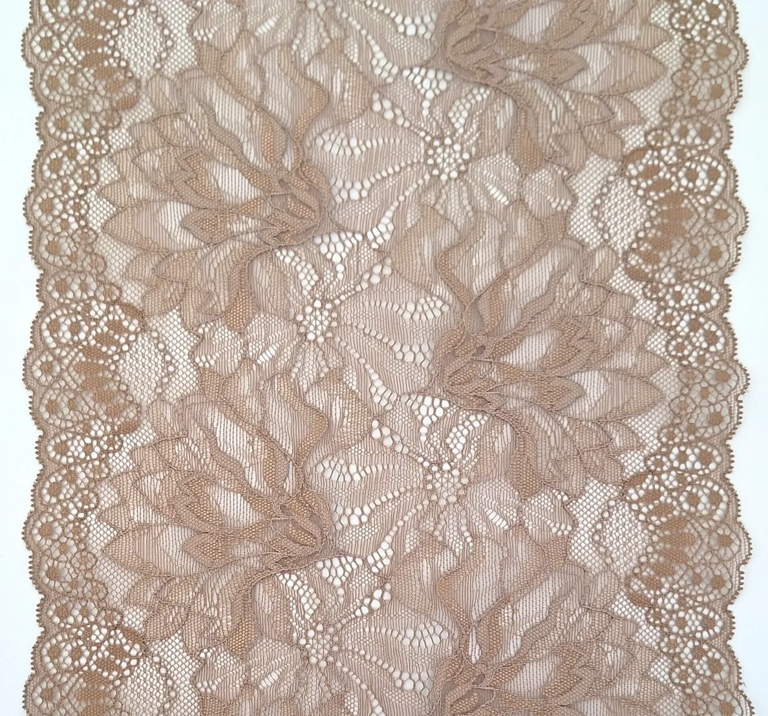frappe stretch lace with floral pattern and scalloped edges