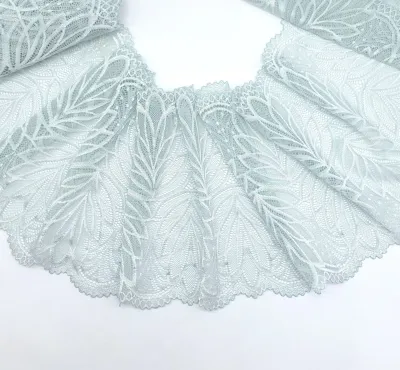 sage stretch lace with floral pattern and scalloped edges