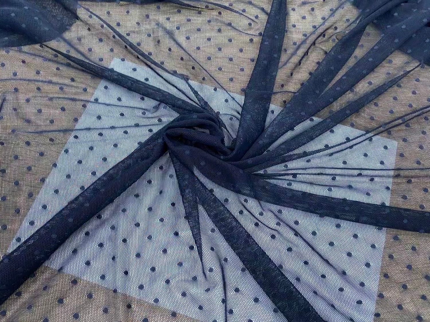 Elastic polka dot mesh dark blue-5mm 1meter