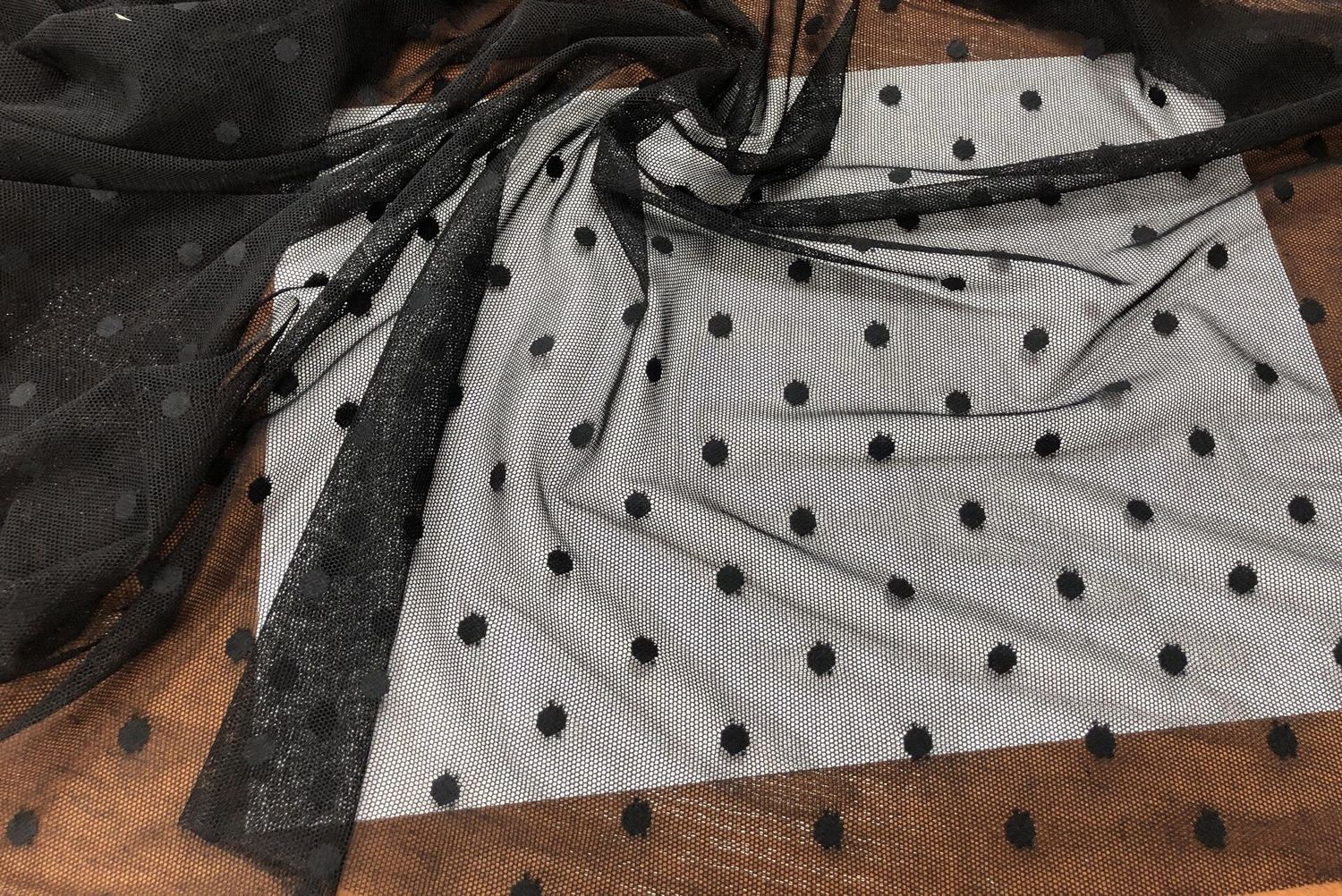 Elastic polka dot mesh black 8mm 1 meter