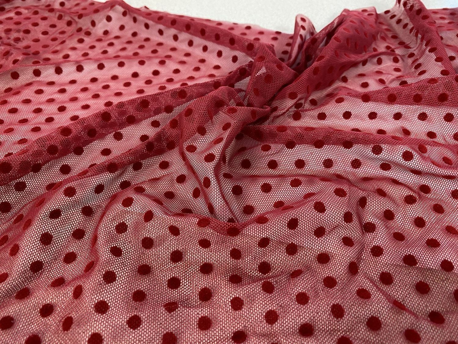 Flock elastic mesh 6688 bordeaux, polka dot 5mm