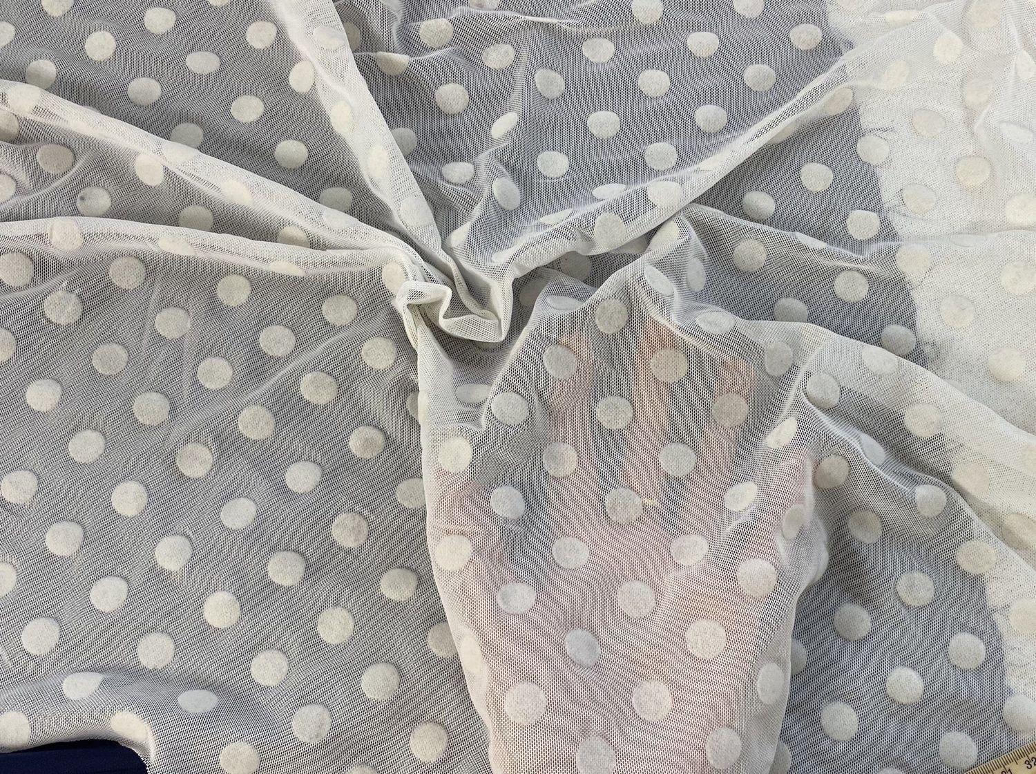 Flock elastic mesh 6688 ecru, polka dot 5mm