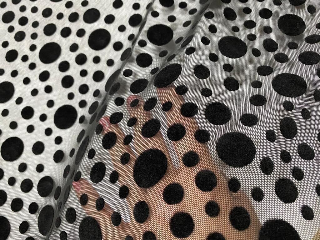 Flock elastic mesh 6698 black polka dot various sizes