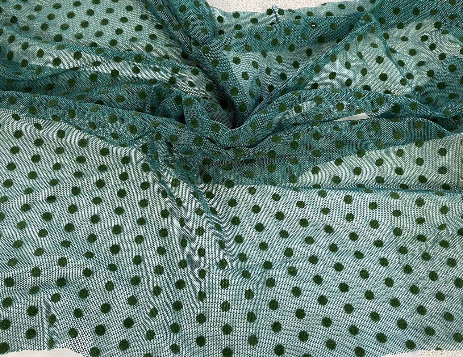 Flock elastic mesh 6688 green/khaki, polka dot 5mm