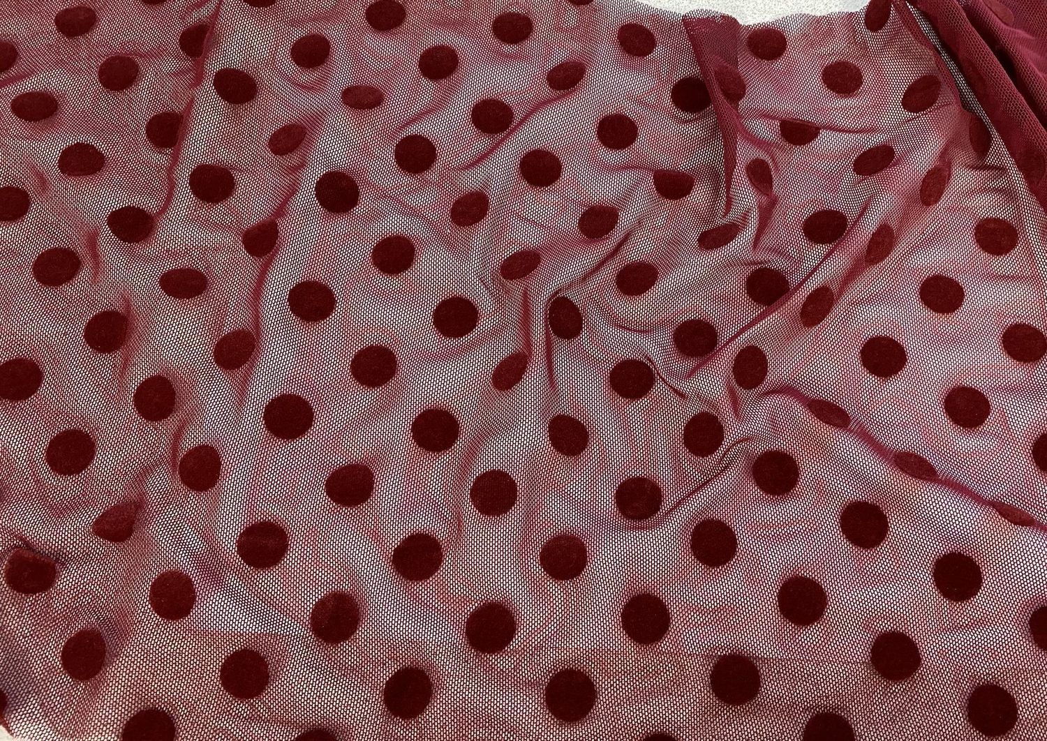 Flock elastic mesh 4372 bordeaux, polka dot 13mm