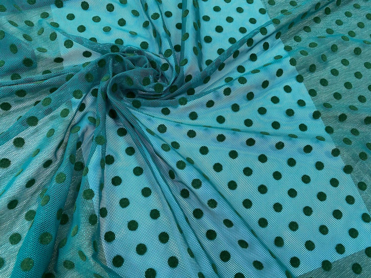 Flock elastic mesh 6695 green/khaki, polka dot 8mm