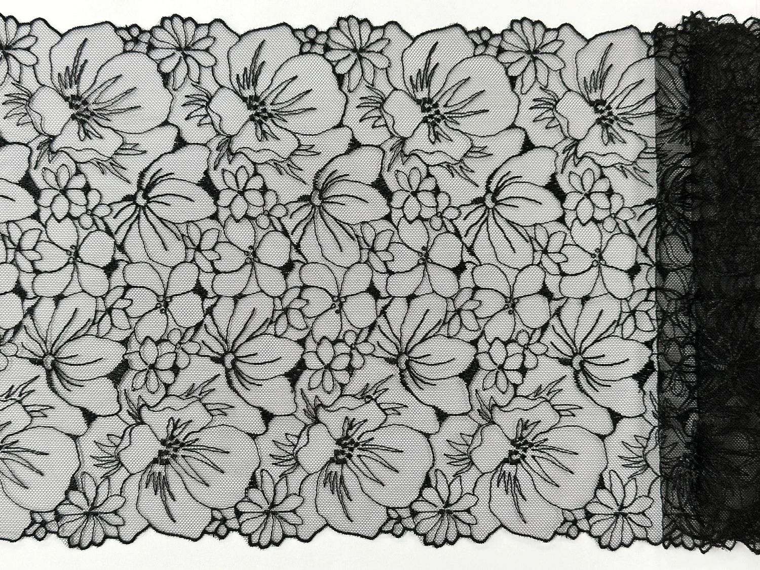 Embroidered mesh lace MA-507 black