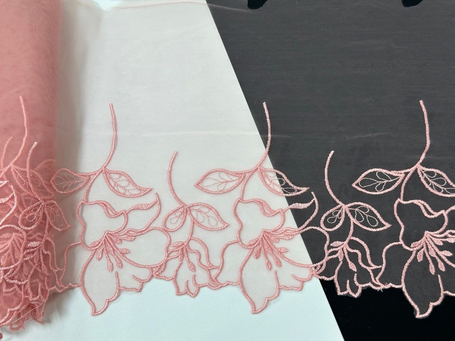 Embroidered mesh lace MA-680 coral almond